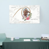 Floral 70th Birthday White Gold Botanical Photo Spandoek (Beurs)