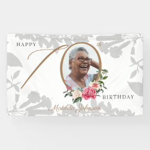 Floral 70th Birthday White Gold Botanical Photo Spandoek