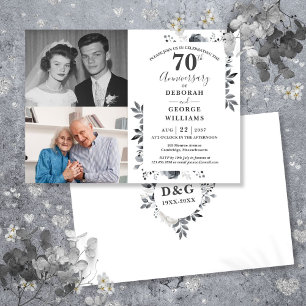 Floral 70th Wedding Jubileum Toen & Nu 2 Foto Kaart