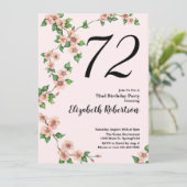 Floral 72e verjaardag uitnodiging in Blush Pink (Staand voorkant)