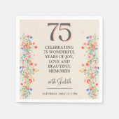 Floral 75e verjaardag – Elegante feeststijl Servet (Voorkant)
