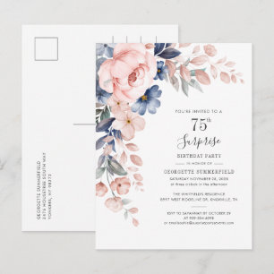 Floral 75th Surprise Birthday Party Botanical Uitnodiging Briefkaart
