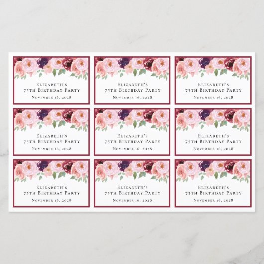 Floral 75th Verjaardag Party Geen geschenken Behui (Achterkant)