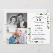 Floral 75th Wedding Jubileum Toen & Nu 2 Foto Kaart (Voorkant)
