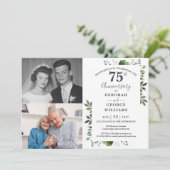 Floral 75th Wedding Jubileum Toen & Nu 2 Foto Kaart (Staand voorkant)