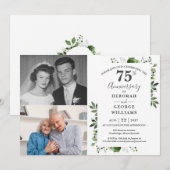Floral 75th Wedding Jubileum Toen & Nu 2 Foto Kaart (Voorkant / Achterkant)