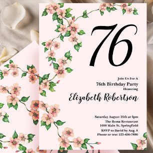 Floral 76e verjaardag uitnodiging in Blush Pink