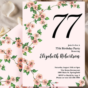 Floral 77e verjaardag uitnodiging in Blush Pink