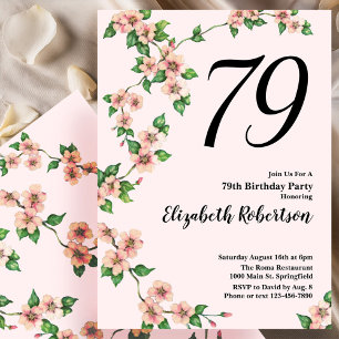 Floral 79e verjaardag uitnodiging in Blush Pink