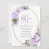 Floral 80e verjaardag van het Paarse Roos Kaart (Voorkant)
