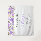 Floral 80e verjaardag van het Paarse Roos Wandkleed (Voorkant)