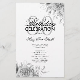 Floral 80e Verjaardagsprogramma Zilver w/ Menu