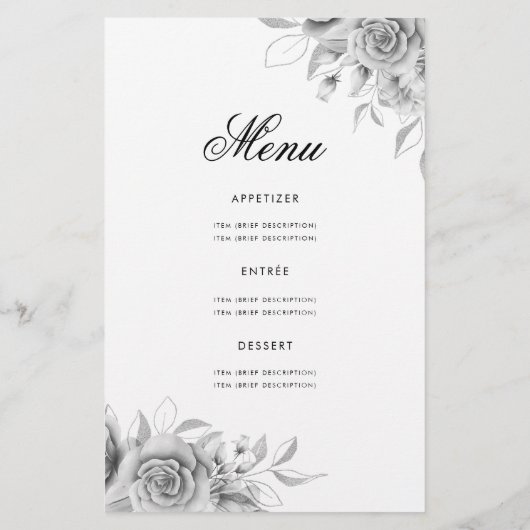 Floral 80e Verjaardagsprogramma Zilver w/ Menu (Achterkant)