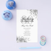 Floral 80e Verjaardagsprogramma Zilver w/ Menu (Enkel)