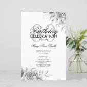 Floral 80e Verjaardagsprogramma Zilver w/ Menu (Staand voorkant)