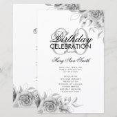 Floral 80e Verjaardagsprogramma Zilver w/ Menu (Voorkant / Achterkant)