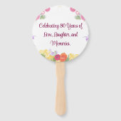 Floral 80ste verjaardagsfeest begunstigt 80 aangep handwaaier (Achterkant)