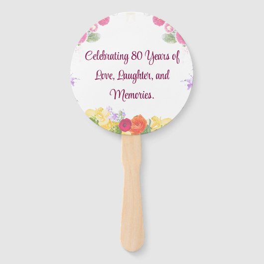 Floral 80ste verjaardagsfeest begunstigt 80 aangep handwaaier (Achterkant)