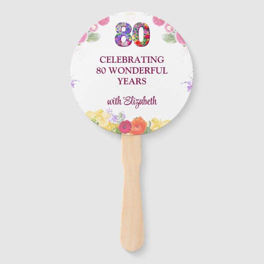 Floral 80ste verjaardagsfeest begunstigt 80 aangep handwaaier (Voorkant)