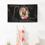 Floral 80th Birthday Black Gold Chic - aangepaste Spandoek (Insitu)