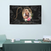 Floral 80th Birthday Black Gold Chic - aangepaste Spandoek (Beurs)