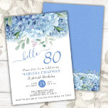 Floral 80th Birthday Blue Hydrangeas Waterverf Kaart<br><div class="desc">Blue periwinkle hydrangeas waterverf floral 80th jarige party uitnodigingen. Pas namen,  data en informatie aan.</div>