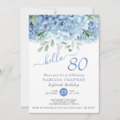 Floral 80th Birthday Blue Hydrangeas Waterverf Kaart (Voorkant)