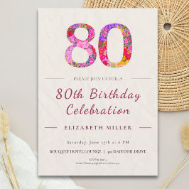 Floral 80th Birthday - Elegant Celebration Kaart