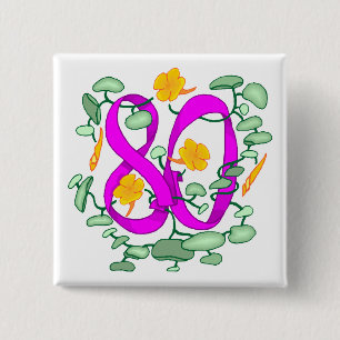 Floral 80th Birthday Gifts Vierkante Button 5,1 Cm
