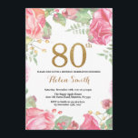 Floral 80th Birthday Invitation Gold Glitter Kaart<br><div class="desc">Floral 80th Birthday Invitation for Women. Waterverf botanische bloem. Gold Glitter. Roze pinda's Floral Flowers. Volwassen verjaardag. Voor verdere aanpassing,  te klikken gelieve de knoop "van de Aanpassing het"en ons ontwerphulpmiddel te gebruiken om deze sjabloon te wijzigen.</div>