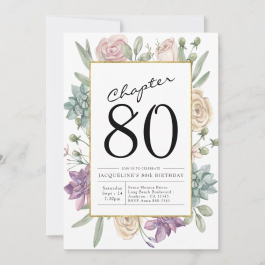 Floral 80th Birthday Invitation Kaart (Voorkant)