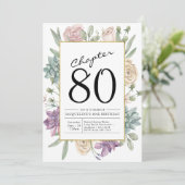 Floral 80th Birthday Invitation Kaart (Staand voorkant)