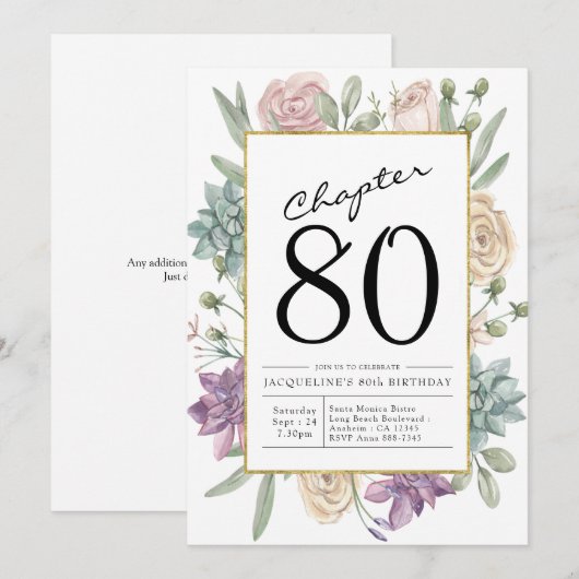 Floral 80th Birthday Invitation Kaart (Voorkant / Achterkant)