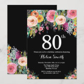 Floral 80th Birthday Invitation Kaart (Voorkant / Achterkant)