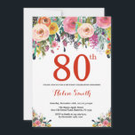 Floral 80th Birthday Invitation Red Kaart<br><div class="desc">Floral 80th Birthday Invitation for Women. Waterverf bloem. Rood, roze, geel, Oranje, Paars ventilator. Volwassen verjaardag. 30e 40e 50e 60e 70e 90e 100e 13e 15e 16e 18e 20e 21e elke leeftijd. Voor verdere aanpassing, te klikken gelieve de knoop "van de Aanpassing het"en ons ontwerphulpmiddel te gebruiken om deze sjabloon te...</div>