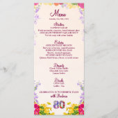 Floral 80th Birthday Menu Kaart Elegant 80 jaar (Voorkant)