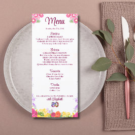 Floral 80th Birthday Menu Kaart Elegant 80 jaar