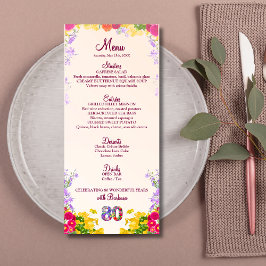 Floral 80th Birthday Menu Kaart Elegant 80 jaar