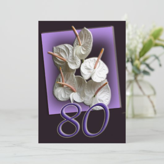 Floral 80th Birthday Party Invitation Kaart (Staand voorkant)
