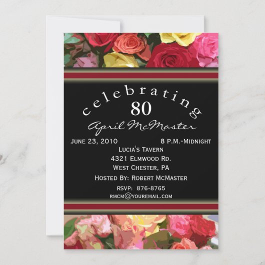 Floral 80th Birthday Party Invitation Kaart (Voorkant)