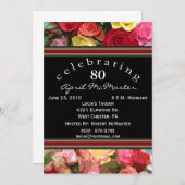 Floral 80th Birthday Party Invitation Kaart (Voorkant / Achterkant)