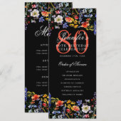 Floral 80th Birthday Party Programma Menu Zwart (Voorkant / Achterkant)