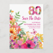 Floral 80th Birthday Save The Date - Chic 80 Years Aankondigingskaart (Voorkant)