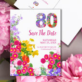 Floral 80th Birthday Save The Date – Modern Design Aankondigingskaart