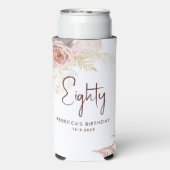 Floral 80th verjaardagsfeestje gepersonaliseerd seltzer blikjeskoeler (Seltzer Achterkant)