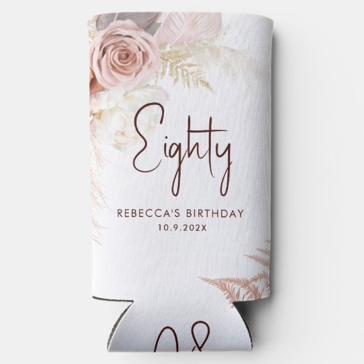 Floral 80th verjaardagsfeestje gepersonaliseerd seltzer blikjeskoeler (Achterkant)