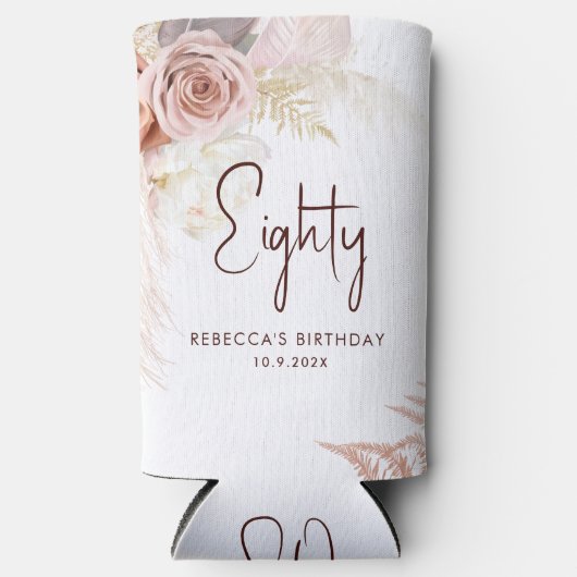 Floral 80th verjaardagsfeestje gepersonaliseerd seltzer blikjeskoeler (Voorkant)