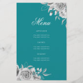 Floral 80th Verjaardagsprogramma Zilver Blauwgroen Flyer (Achterkant)