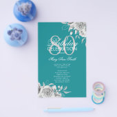 Floral 80th Verjaardagsprogramma Zilver Blauwgroen Flyer (Enkel)