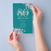 Floral 80th Verjaardagsprogramma Zilver Blauwgroen Flyer (Hand)
